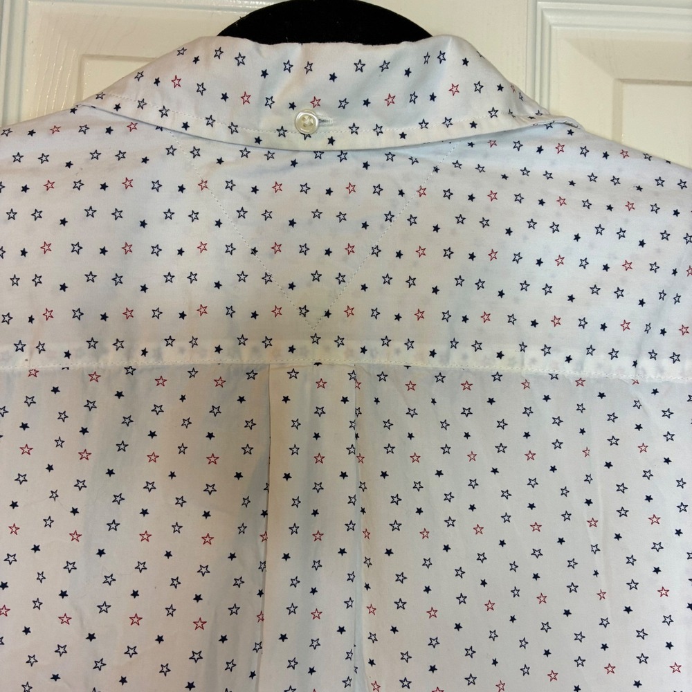 Tommy Hilfiger Button Down Shirt Star Print Short Sleeve L/G White 100% Cotton - Picture 5 of 9